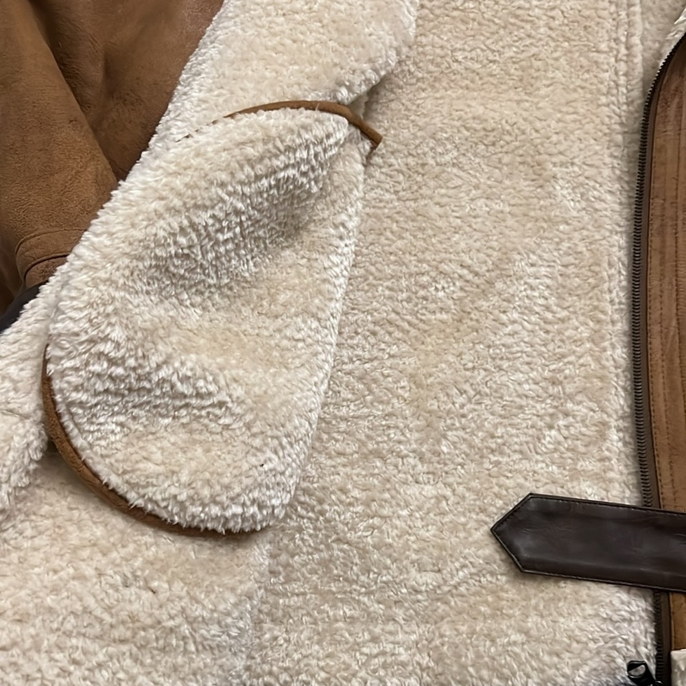 Zara Men's Brown Shearling Leather Jacket - Picture 5 of 9